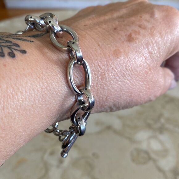 925 Sterling Silver Chunky Oval Links Toggle Bracelet 9” - Picture 3 of 9